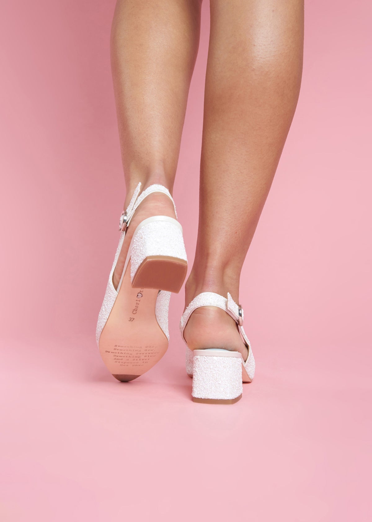 SAMPLE - January - Pearl Encrusted Pointed Bridal Block Heel - Size 5